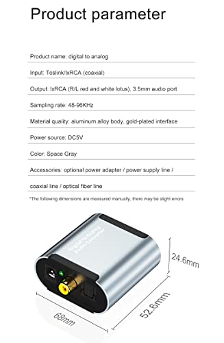 Convertidor DAC 192 KHz SPDIF Toslink a audio estéreo analógico R/L adaptador de 3.5mm 5