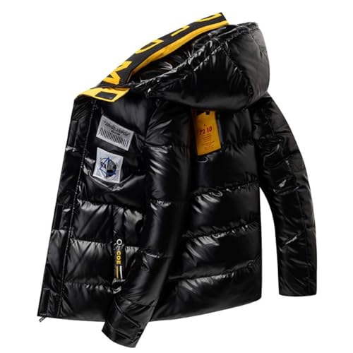 Alloaone Men Winter Parka Thicken Warm Cotton Hooded Jackets Letter Print Windproof Slim Coat