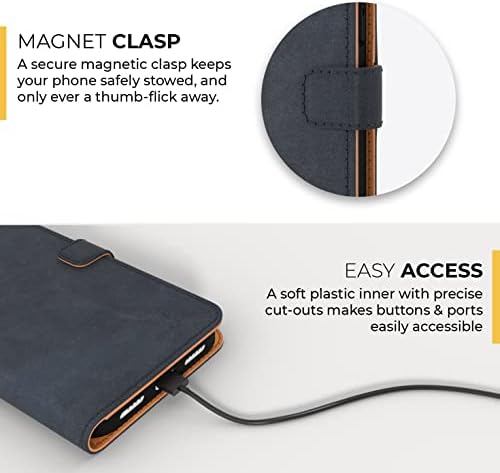 Snakehive iPhone 14 Leather Case | Genuine Leather Wallet Phone Case with Card Holder | Flip Folio Case/Cover with Stand | Compatible with iPhone 14 | (Navy)
