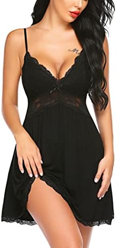 Avidlove Sexy Sleepwear for Women Chemise Nightgown Slip Lingerie Dress V-Neck Night Gown (Black, L)