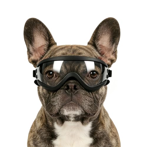 Clear Dog Goggles for Medium Dogs, UV Protection Dog Sunglasses Small Medium Breed Outdoor Activities, Driving Dog Eye Protection, Windproof Dustproof Doggy Glasses with Adjustable Straps, Transparent