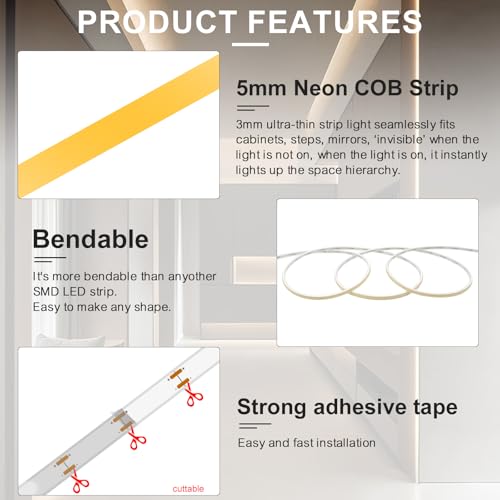 Tira de LED COB Impermeable IP68 12V 4000K 5mm Flexible miniatura 7