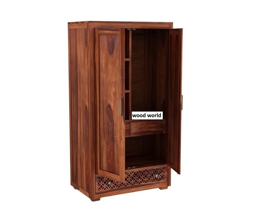Image of Sheesham Wood Wardrobe with Mirror, 3 Drawer and 5 Shelves Storage for Bedroom Wooden Almirah for Clothes for Living Room Bedroom Home, Solid Wood Furniture (Brown Finish)
