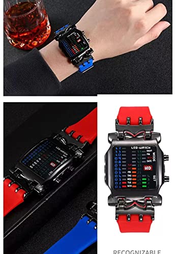 MINILUJIA Men Cool Digital Watch Binary Time LED Display Waterproof with Rubber Band Unique Creative Fashion Sport Wristwatches One PCS