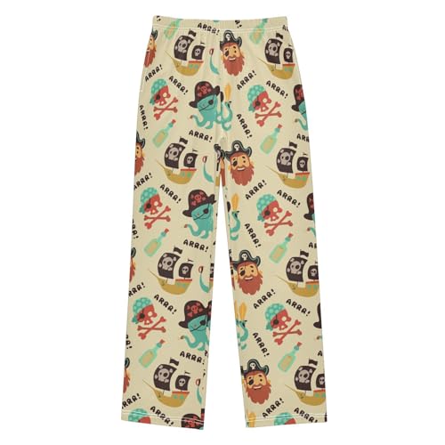 ZZXXB Pirate Octopus and Ship Boys Long Pants Soft Trousers Elastic Waist Kids Lounge Bottoms with Pockets S-XL