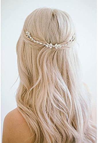 Rosy Bride Wedding Crystal Hair Vines Nupcial Diadema Flor Rhinestone Peine Diapositivas Accesorios para el cabello para mujeres y niñas (Plata)