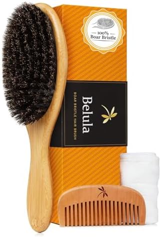 Belula 100% Boar Bristle Hair Brush Set, Large, for Thin & Fine Hair