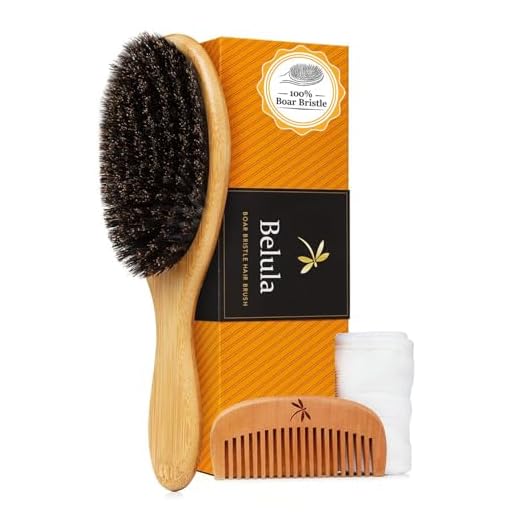 Belula 100% Boar Bristle Hair Brush Set (Medium). Soft Natural Bristles for Thin and Fine Hair. Restore Shine And Texture. Wooden Comb, Travel Bag and Spa Headband Included!