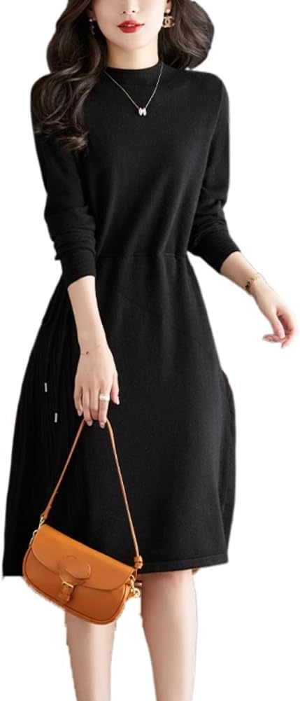 LIXINGHEITANG Wool Knitted Dress Women's Autumn and Winter Sweater mid-Length Elegant Skirt