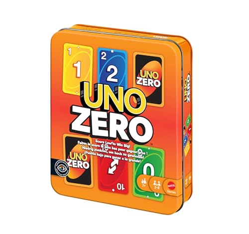 Mattel Games UNO Zero Juego de Cartas en Lata para Almacenamiento y Transporte,para niños,Adultos,Noches en Familia y Fiestas,Incluye baraja y Tarjeta de puntuación,de 2 a 8 Jugadores, JLK16, Naranja