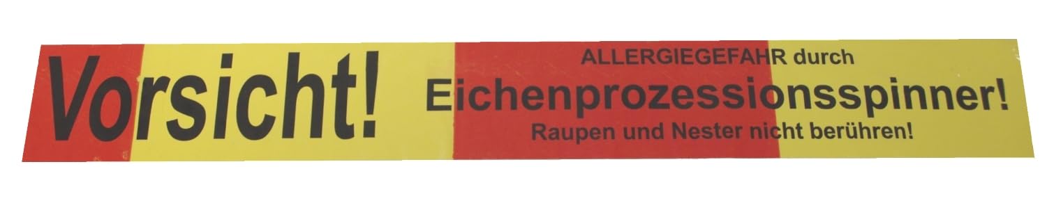 FLUID 10084 Absperrband Warnband Rot/Gelb mit Aufdruck VORSICHT! ALLERGIEGEFAHR durch Eichenprozessionsspinner! Raupen und Nester nicht berühren! - Länge 500m