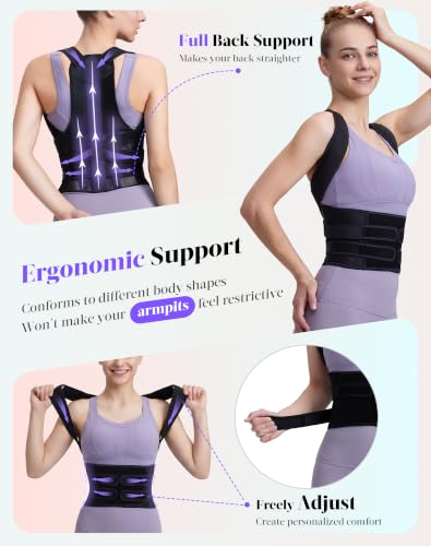 Image of Posture Corrector for Women and Men, Full Back Support Brace, Black, Small | Adjustable Shoulder Brace, Armpit-Friendly, Breathable Mesh, Relief for Upper and Lower Back, Neck Pain, Fits Under Clothing