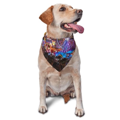ZERAOKE Cute Breathable Dog Bibs & Cat Bandanas, Soft Polyester Adjustable Triangle Scarves for Pets, Las Vegas Night View, Fashionable Neckerchief for Daily Walking Photo Parties Grooming Protection