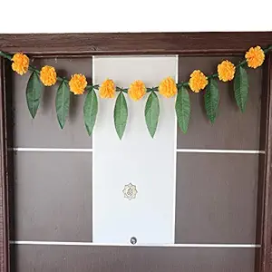 S2S Toran Fabric Reusable Flowers Hanging Garlands with Mango Leaf (Yellow with Leaf) Piece of1