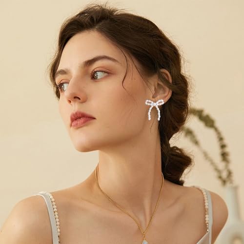 Gold Bow Knot Stud Earrings for Women Pearl Earrings Small Tiny Simple Bow Earrings Jewelry4