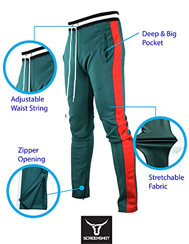 Screenshotbrand-S41700 Mens Hip Hop Premium Slim Fit Track Pants - Athletic Jogger Bottom With Side Taping-Green-2Xlarge #TOP2