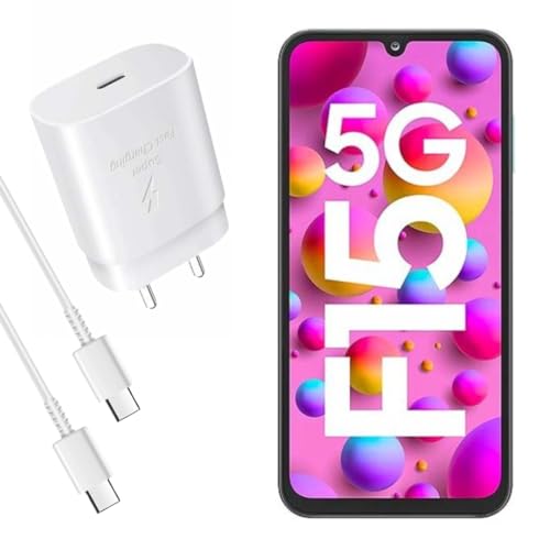 Image of MAK 25W Charger with Cable for Samsung Galaxy F15 5G Type C Charger Adapter Compatible with Galaxy A15 Charger, 25 Watt USB Type C to C Pd Charging Adapter C Type, White