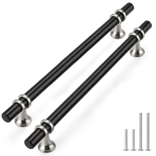 Rergy 10 Pack 8-1/16 Inch Hole Center Black and Silver Cabinet Pulls