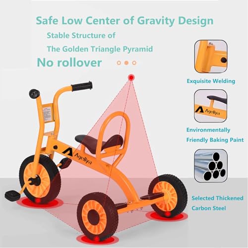 Kids Tricycle for Preschool Ages 3+, Ideal Outdoor Playground & Daycare Yard Trikes, Durable Metal Pedal Trike Gift for Boys and Girls, Sturdy Carbon Steel Frame, Inflation-Free Rubber Wheels by Ageliya - Image 4