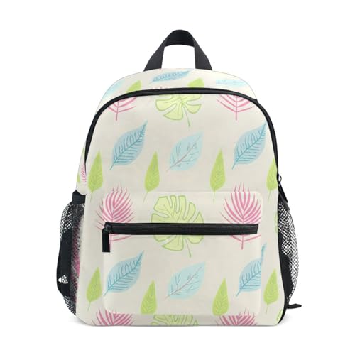 Sinestour Palm Leaf Beige Toddler Backpack Kindergarten Elementary Backpack for Toddler Boys Girls School Backpack