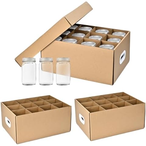 PPXHFV 3 Pcs Canning Jar Storage Boxes,Fits 32 oz Jars Regular or Wide Mouth Canning Jar Storage,12 Cells Mason Jar Storage Boxes, Mason Jar Organizer for Storage & Moving Cover