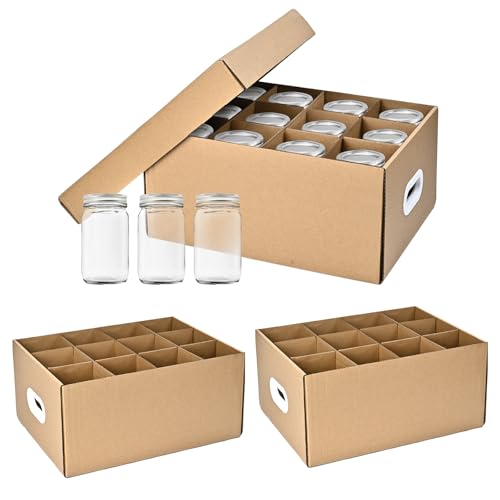 PPXHFV 3 Pcs Canning Jar Storage Boxes, Fits 32 oz Regular or Wide Mouth Jars, 12 Cells, Mason Jar Organizer