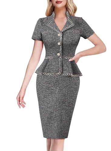 VFSHOW Womens V Neck Buttons Peplum Business Work Office Lapel Collared Vintage Cocktail Church Pencil Sheath Dress
