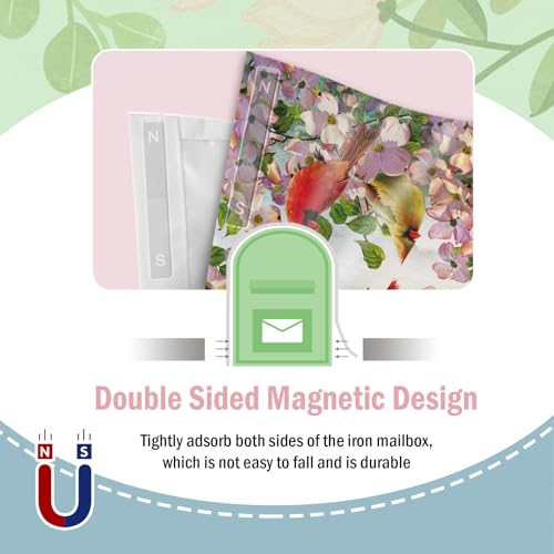 Image of Spring Summer Cardinal Mailbox Cover Magnetic Standard Size 20.5 inch x 18 inch, Red Birds Dogwood Flower Decorative Post Letter Box Wrap Decor, Floral Seasonal Garden Yard Outdoor Decoration