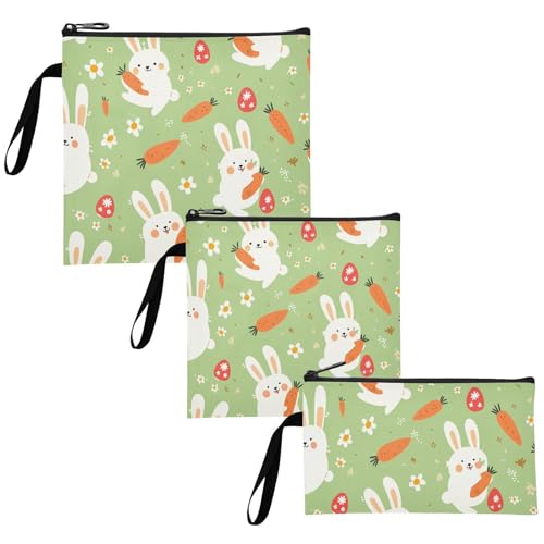 Yoogain Green Cute Rabbits Cartoon 3 pack Reusable Sandwich Snack Bag Multi-Use Travel Bags for Work Office Travel Picnic