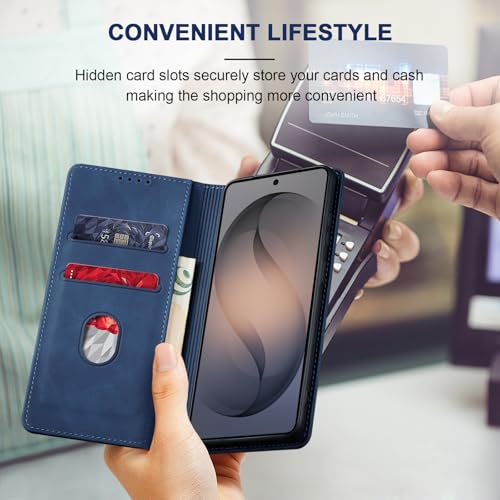 Image of Jasonyu Flip Wallet Case for Samsung Galaxy S26 Plus /S26+ 5G,Leather Magnetic Folio Cover with Card Holder,Kickstand - TPU Shockproof Durable Protective Phone Case,Blue