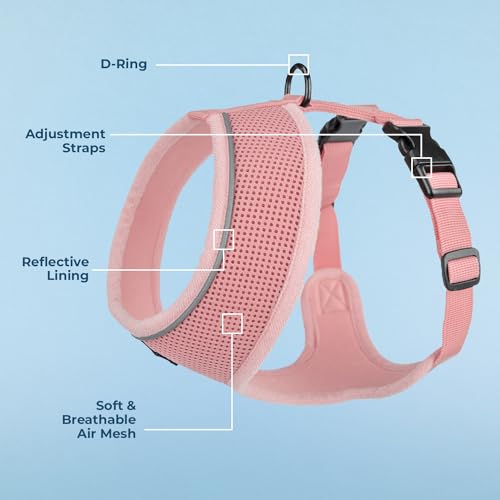 Image of Best Pet Supplies Voyager Aerolite Over the Head Dog Harness, No Pull Breathable Air Mesh Vest, Quick Dry with Reflective Stitching, Adjustable Escape Resistant Harness - Pink, Large