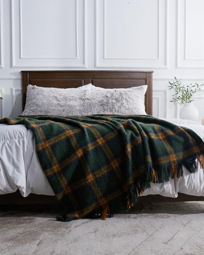 Zonli KS-002 Green Plaid Throw Blanket, 50'' X 60'' Decorative Vintage Blankets With Tassel For Couch, Bed thumb #7