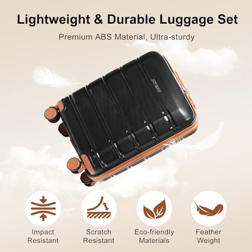 Joyway Carry On Luggage 5 Piece Sets， Lightweight Rolling Hardside Travel Luggage with TSA Lock，Checked Luggage，Suitcase with Spinner Wheels for Women Men Black - Thumbnail 3