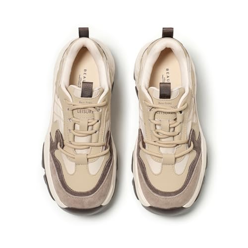 BEAU TODAY Chunky Sneakers for Women,Dad Shoes for Women,Lace Up Fashion Slip-on Comfortable Leather Tennis Shoes