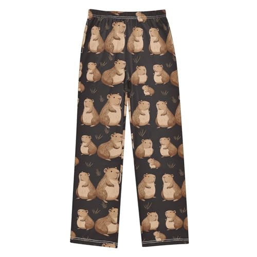 Boys' Pants Brown Capybaras Black Long Bottoms Jogger Pants Elastic Waist Trousers with Pockets S-XL