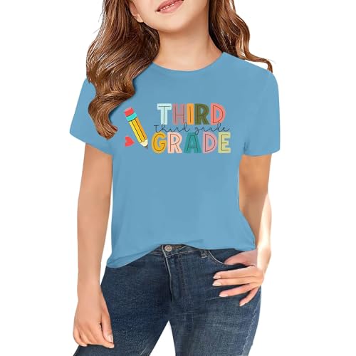 sfdgfhyf Girls Short Sleeve T Shirts Kids Summer Crewneck Tops Basic Tees Kids Casual Summer Blouse Tee Tops