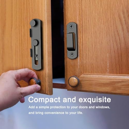 Image of Stainless Steel Flip Latch Door Lock - Sliding Barn Door Lock, Safety Gate Latch for Garden, Bathroom, Garage, Coop, Closet, Cabinet & Window - Heavy Duty Bolt Lock Hardware (Black)