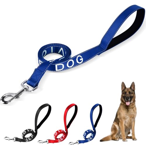 YeeBeny Service Dog Leash Emotional Support Leash with Neoprene Handle and Reflective Lettering Service Dog Stuff for Vest for Harnesses Vests or Collars (Blue 0.94width)