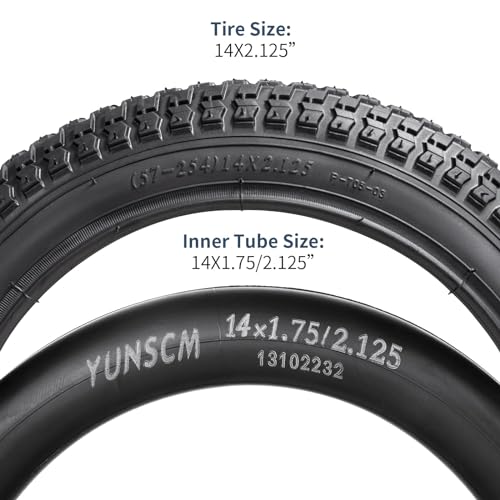 YUNSCM Pneus de bicicleta de 35,5 cm 14 x 2,125/57-254 e 35,5 cm válvula Schrader compatível com bic