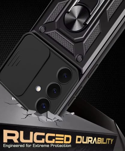 Image of WOW IMAGINE Tough Armor Bumper Mobile Back Case for Samsung Galaxy S26 5G | Sliding Camera Cover | Shock Proof 360 Protection | Hybrid PC + TPU | Ring Holder with Kickstand - Black