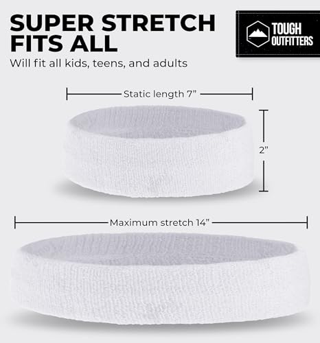 Image of Tough Headwear Terry Cloth Headband - Sweat-Wicking Running Head Band - Basketball Accessories - Headband for Washing Face