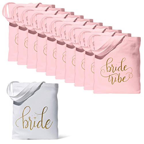 Samantha Margaret - Bride & Bride Tribe Canvas Beach Tote Bags for Bachelorette Parties, Weddings, Bridesmaid Gifts, Bridal Shower - 11 Piece Set (Pink)