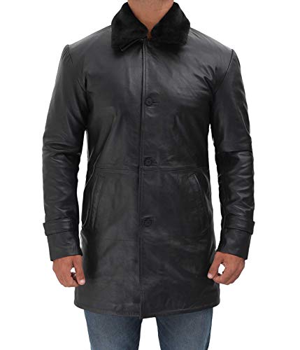 Image of Blingsoul Shearling Leather Car Coat Mens - Winter Sherpa Long Leather Jackets For Men