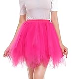 Andouy Damen Tutu Rock Tüll Petticoat Ballett Tanz Organza Geschichteten Blase Kostüm Dress-up Sexy Größe 36-52(36-40,Fuchsie)