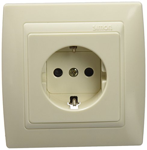 SIMON - KIT Enchufe de Empotrar Clean Schuko, Serie 270, 250V, 16 A, Enchufe de Pared Plano y Fino, Apto para Interiores, Fácil de Instalar, Incluye Marco, Tapa y Mecanismo, Color Blanco