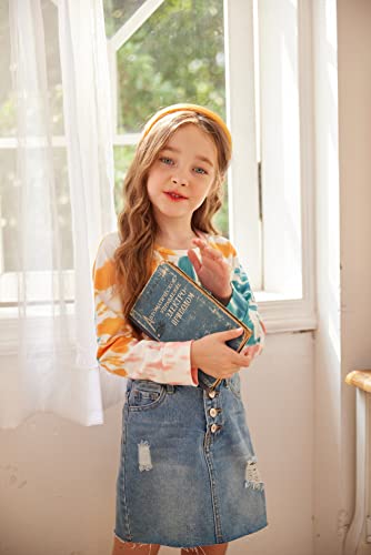 Arshiner Girls Denim Skirt Washed Ripped A-Line Jean Short Skirt Blue 10-11 Years #TOP1