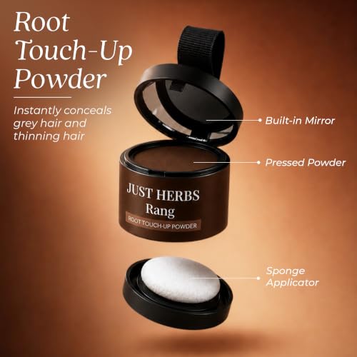 Image of Just Herbs Rang Root Touch-Up Powder - Brown | Covers Grey Hair & Bald Spots Instantly | Beard Touch Up Powder | Infused with Vitamin E, Methi and Onion Powder|4g