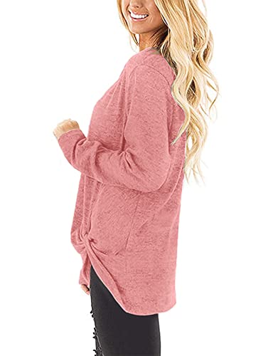 Image of Womens Tops Long Sleeve Shirts V Neck Loose Twist Knot Fall Tunic