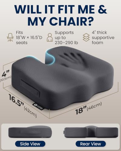 Image of 5 STARS UNITED Seat Cushion - Memory Foam Chair Cushion for Tailbone Pain Relief - Ergonomic Support for Coccyx, Sciatica & Butt - Office, Desk & Gaming Chair, Car Seat, Wheelchair, Airplane, D Gray