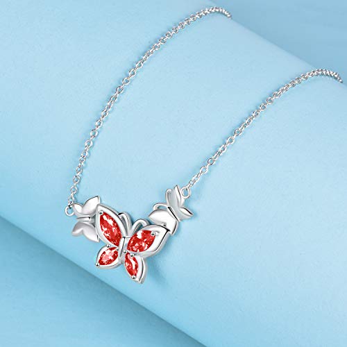 Winnicaca Butterfly Necklace 925 Sterling Silver Butterfly Birthstone Jewelry Butterfly Choker Pendant With July Birthstone Created Ruby Gifts For Women Teen Girls Birthday #TOP4